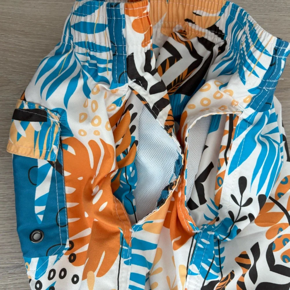 Boys Swim Trunks Shorts Large Blue Orange Cream
Tropical Print Summer Swim Pool - Picture 8 of 13